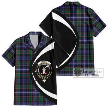 MacRae Hunting Modern Tartan Short Sleeve Button Up with Family Crest Circle Style