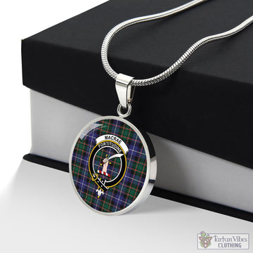 MacRae Hunting Modern Tartan Circle Necklace with Family Crest