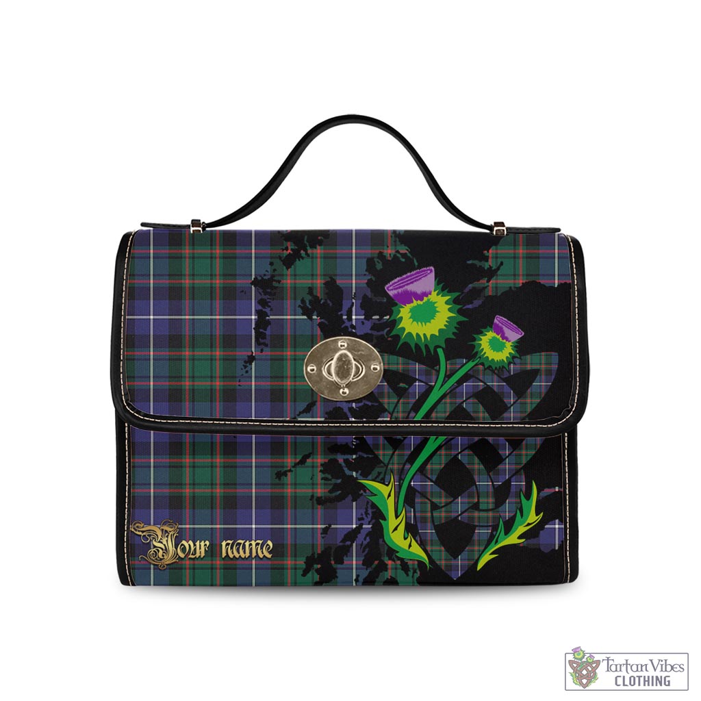 Tartan Vibes Clothing MacRae Hunting Modern Tartan Waterproof Canvas Bag with Scotland Map and Thistle Celtic Accents