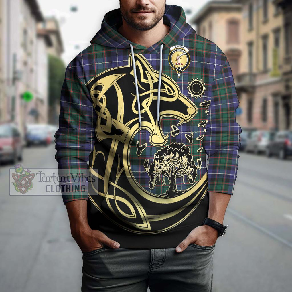 MacRae Hunting Modern Tartan Hoodie with Family Crest Celtic Wolf Style Zip Hoodie - Tartan Vibes Clothing