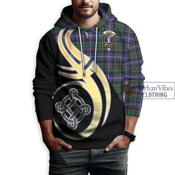 MacRae Hunting Modern Tartan Hoodie with Family Crest and Celtic Symbol Style