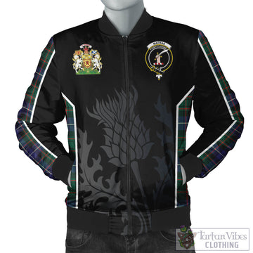 MacRae Hunting Modern Tartan Bomber Jacket with Family Crest and Scottish Thistle Vibes Sport Style