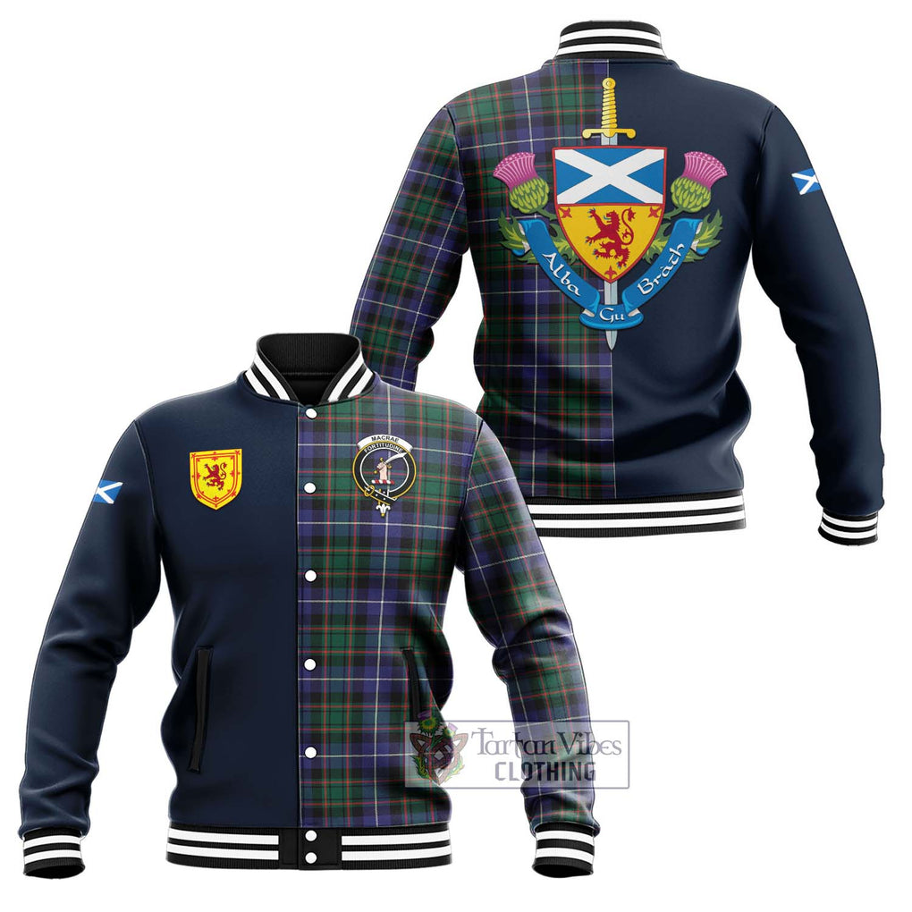 Tartan Vibes Clothing MacRae Hunting Modern Tartan Baseball Jacket with Scottish Lion Royal Arm Half Style