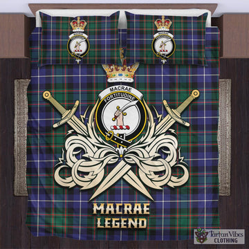 MacRae Hunting Modern Tartan Bedding Set with Clan Crest and the Golden Sword of Courageous Legacy