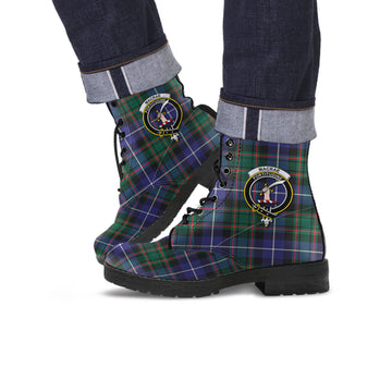 MacRae Hunting Modern Tartan Leather Boots with Family Crest