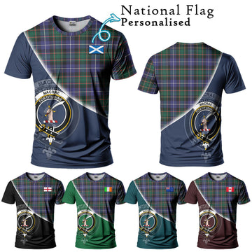 MacRae Hunting Modern Tartan T-Shirt with Personalised National Flag and Family Crest Half Style