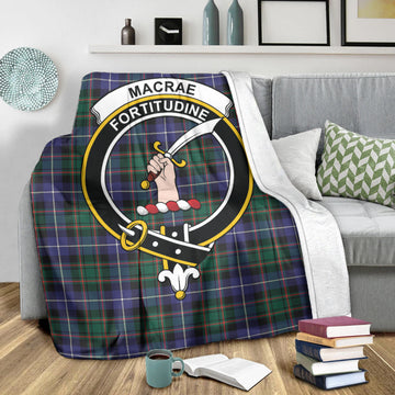 MacRae Hunting Modern Tartan Blanket with Family Crest