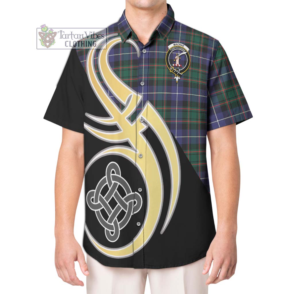 MacRae Hunting Modern Tartan Short Sleeve Button Shirt with Family Crest and Celtic Symbol Style Kid - Tartan Vibes Clothing