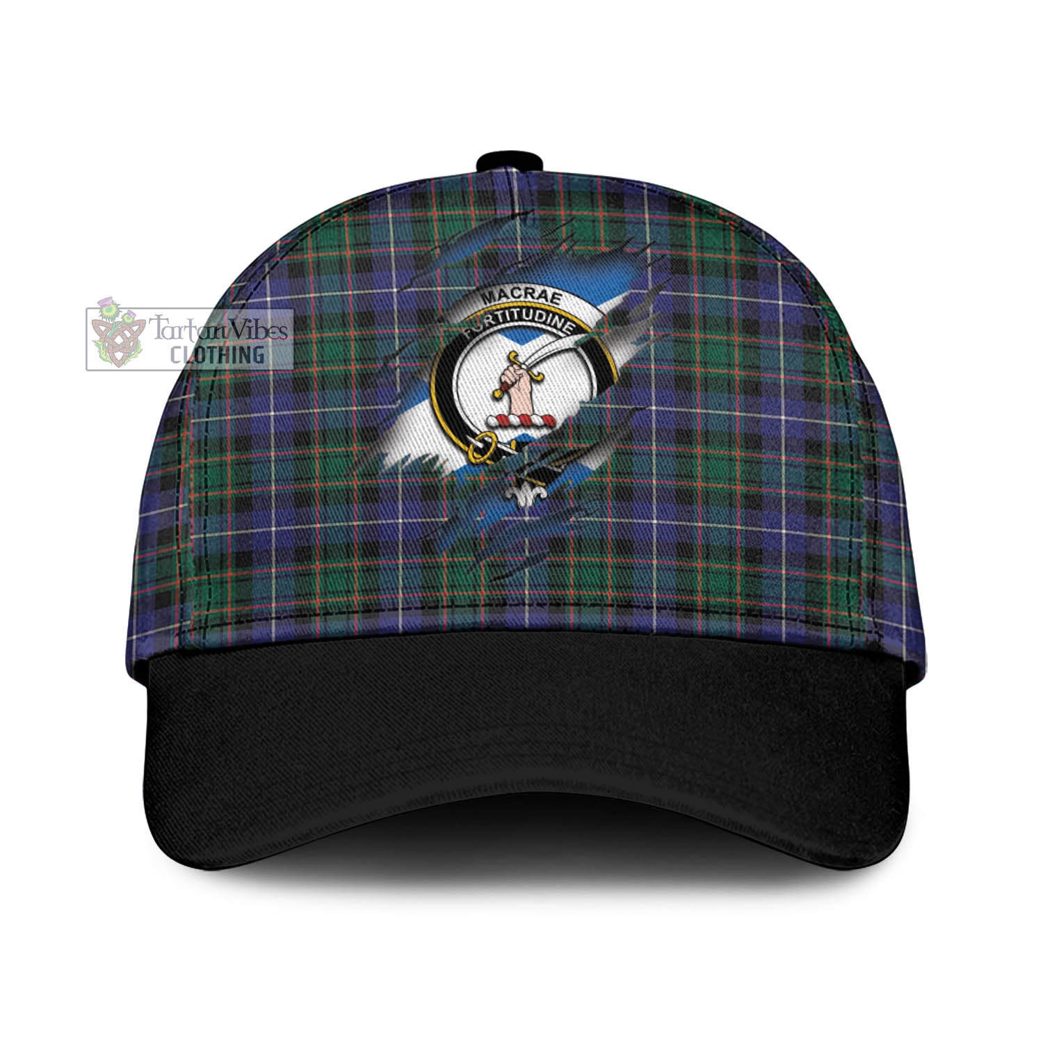 Tartan Vibes Clothing MacRae Hunting Modern Tartan Classic Cap with Family Crest In Me Style