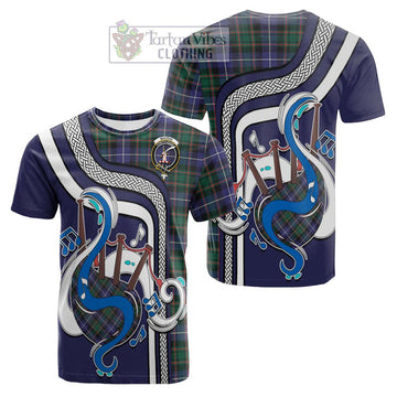 MacRae Hunting Modern Tartan Cotton T-shirt with Epic Bagpipe Style