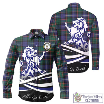 MacRae Hunting Modern Tartan Long Sleeve Button Up Shirt with Alba Gu Brath Regal Lion Emblem