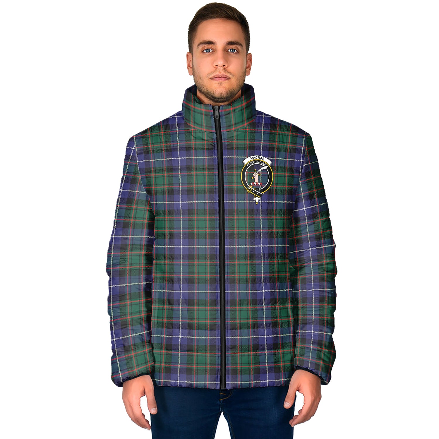 MacRae Hunting Modern Tartan Padded Jacket with Family Crest - Tartan Vibes Clothing