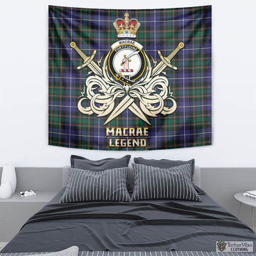 MacRae Hunting Modern Tartan Tapestry with Clan Crest and the Golden Sword of Courageous Legacy