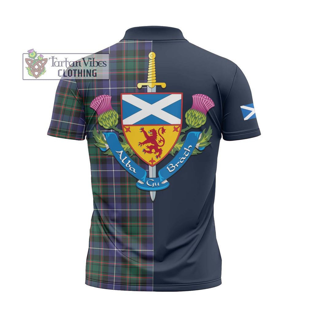 Tartan Vibes Clothing MacRae Hunting Modern Tartan Zipper Polo Shirt with Scottish Lion Royal Arm Half Style