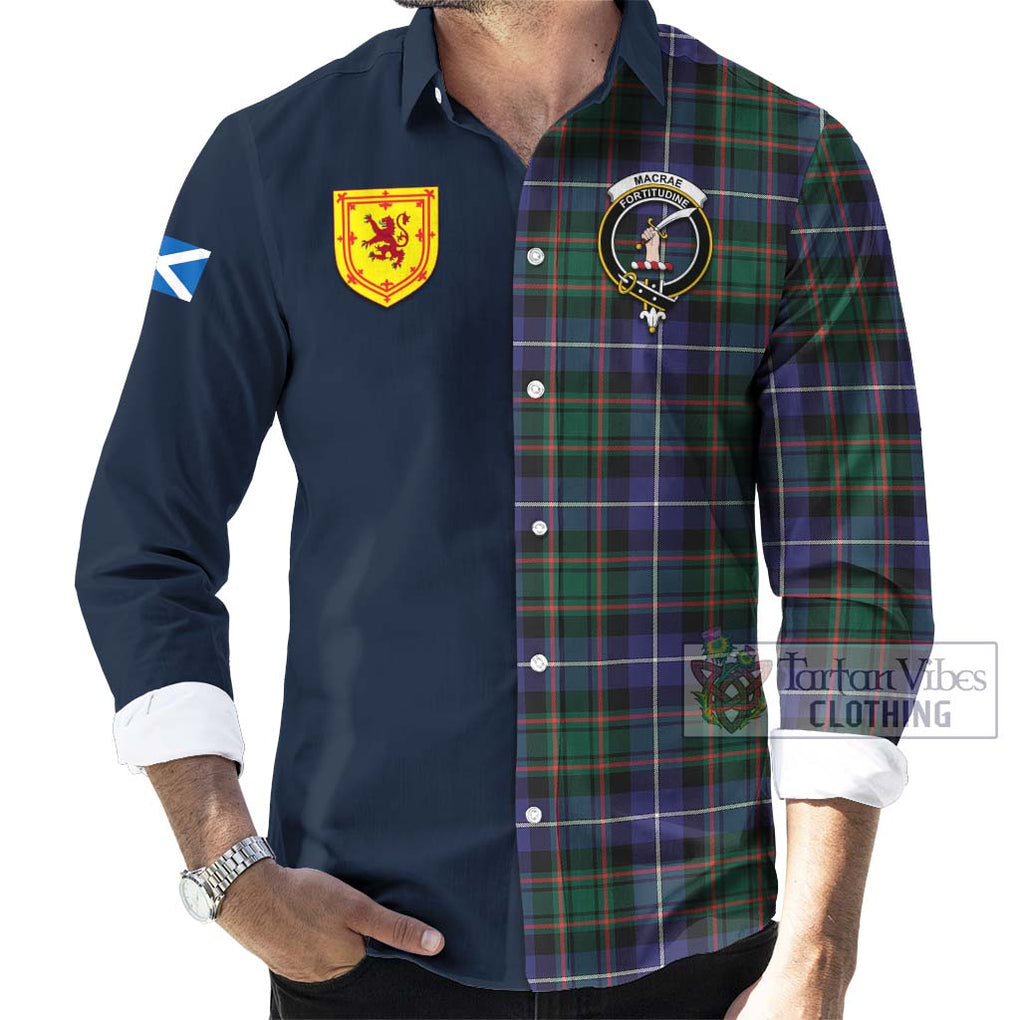 Tartan Vibes Clothing MacRae Hunting Modern Tartan Long Sleeve Button Shirt with Scottish Lion Royal Arm Half Style