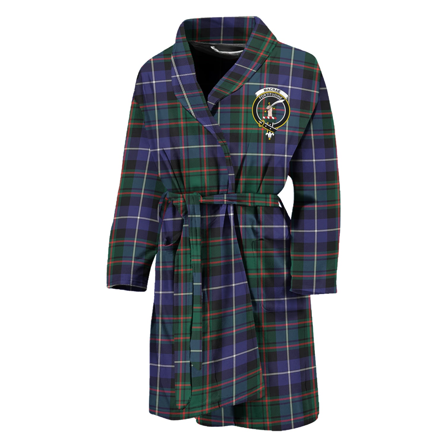 MacRae Hunting Modern Tartan Bathrobe with Family Crest Unisex M - Tartan Vibes Clothing