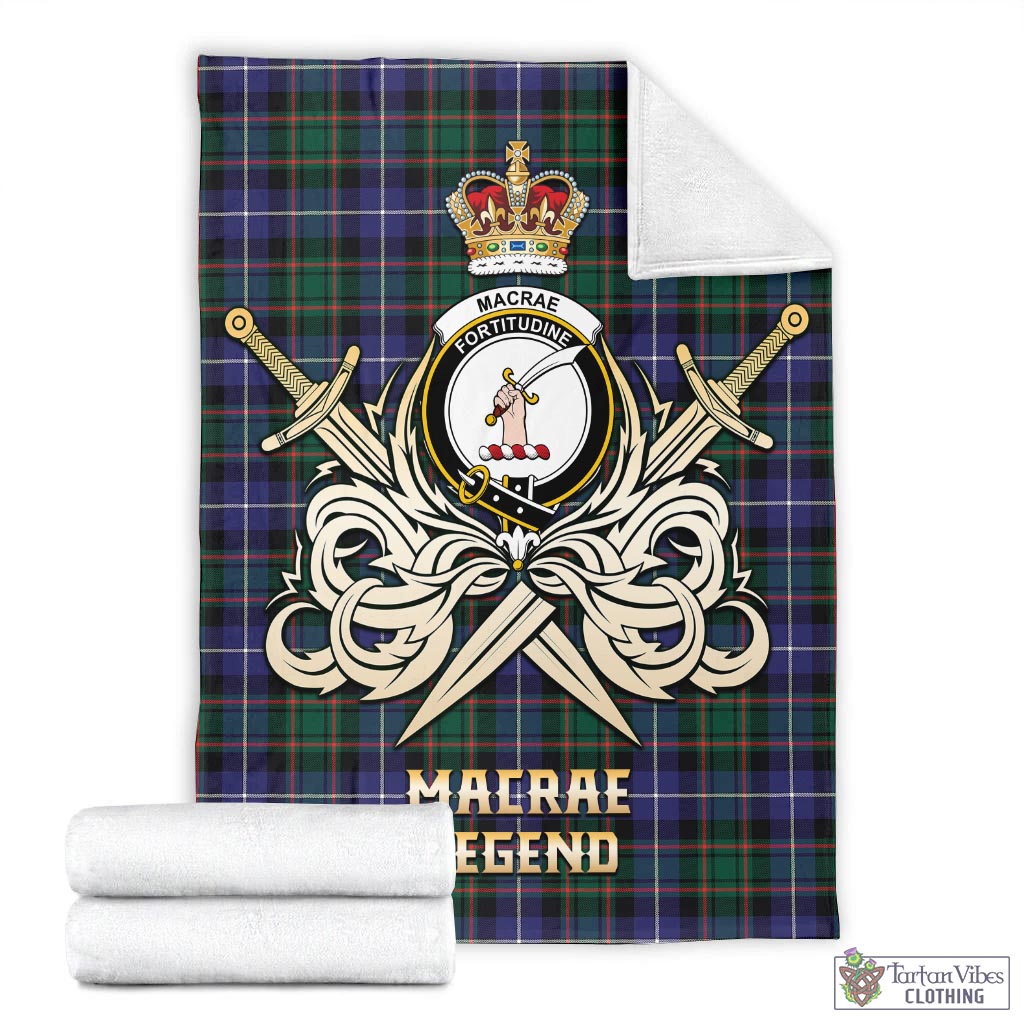 Tartan Vibes Clothing MacRae Hunting Modern Tartan Blanket with Clan Crest and the Golden Sword of Courageous Legacy