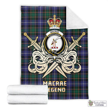 MacRae Hunting Modern Tartan Blanket with Clan Crest and the Golden Sword of Courageous Legacy