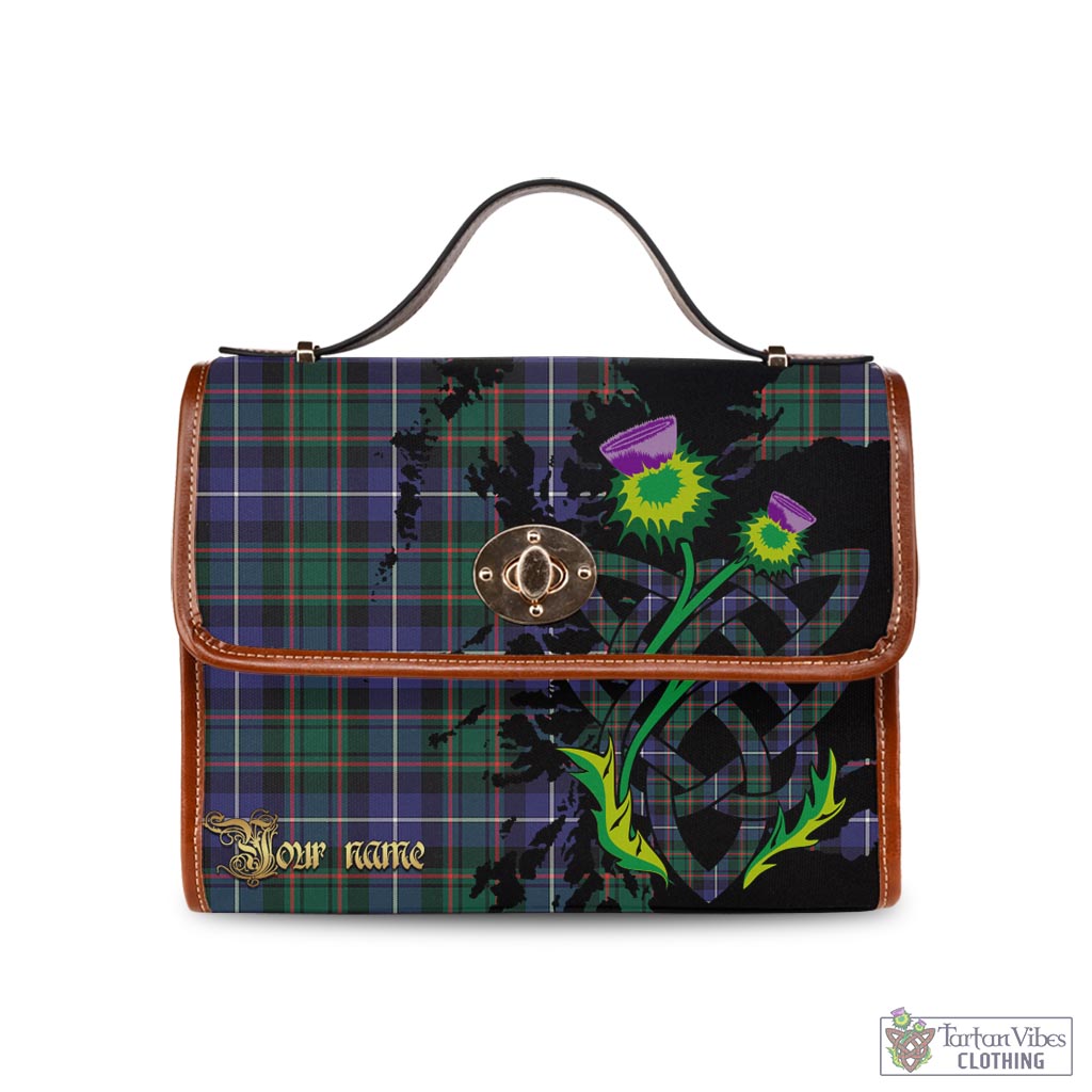 Tartan Vibes Clothing MacRae Hunting Modern Tartan Waterproof Canvas Bag with Scotland Map and Thistle Celtic Accents