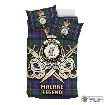 MacRae Hunting Modern Tartan Bedding Set with Clan Crest and the Golden Sword of Courageous Legacy