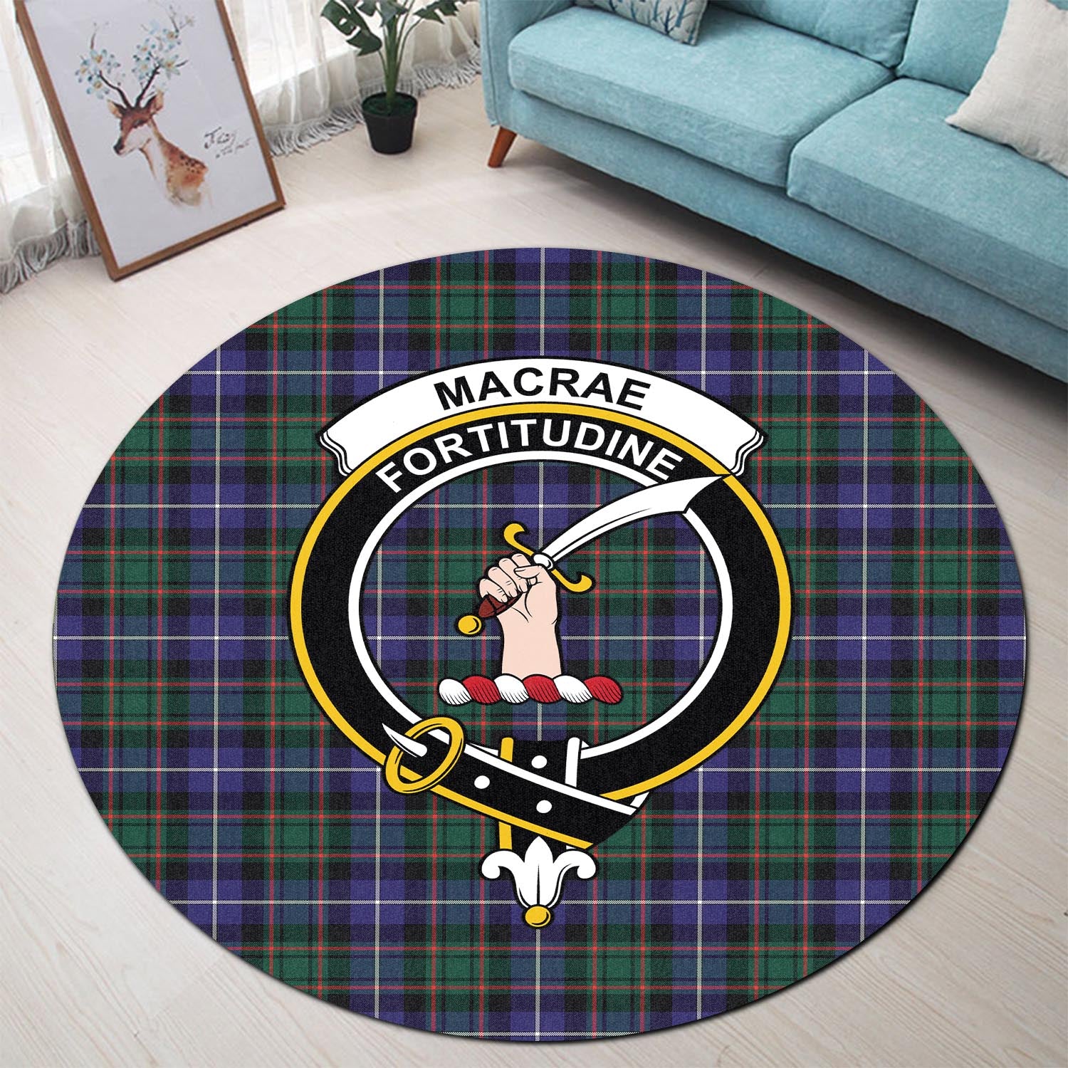 macrae-hunting-modern-tartan-round-rug-with-family-crest