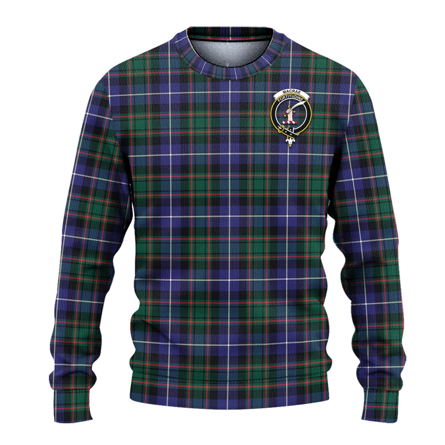 MacRae Hunting Modern Tartan Knitted Sweater with Family Crest - Tartanvibesclothing