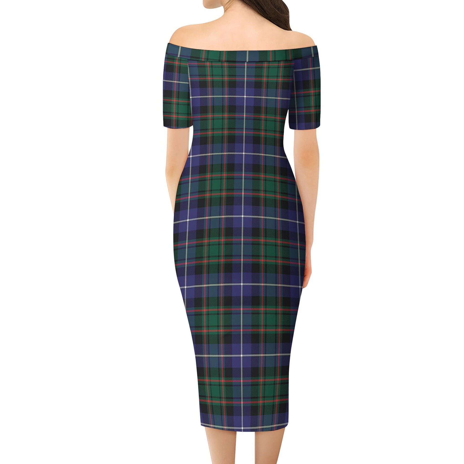 MacRae Hunting Modern Tartan Off Shoulder Lady Dress - Tartanvibesclothing