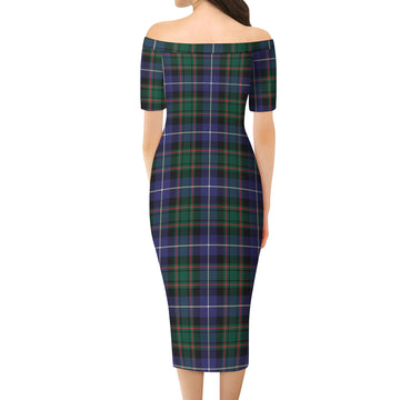 MacRae Hunting Modern Tartan Off Shoulder Lady Dress