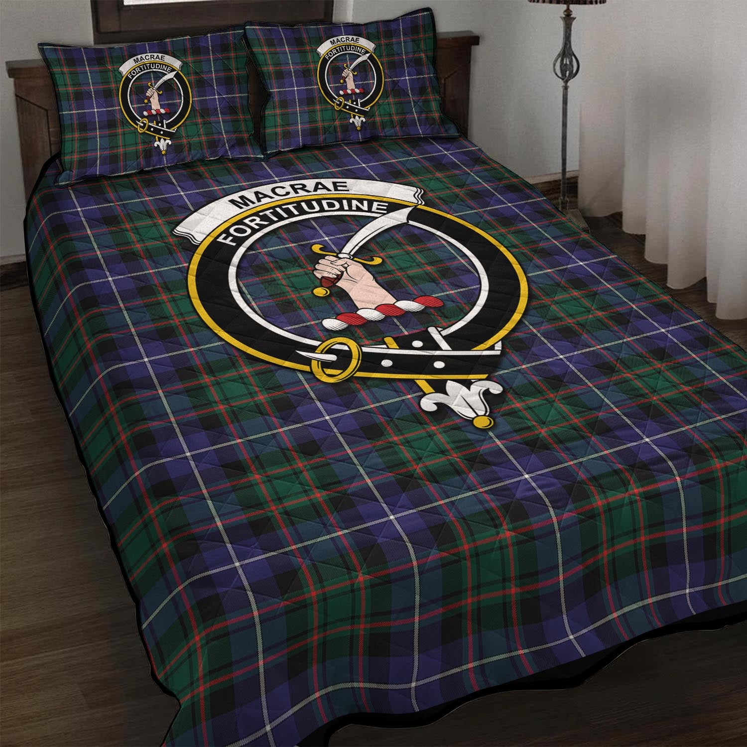 MacRae Hunting Modern Tartan Quilt Bed Set with Family Crest - Tartan Vibes Clothing