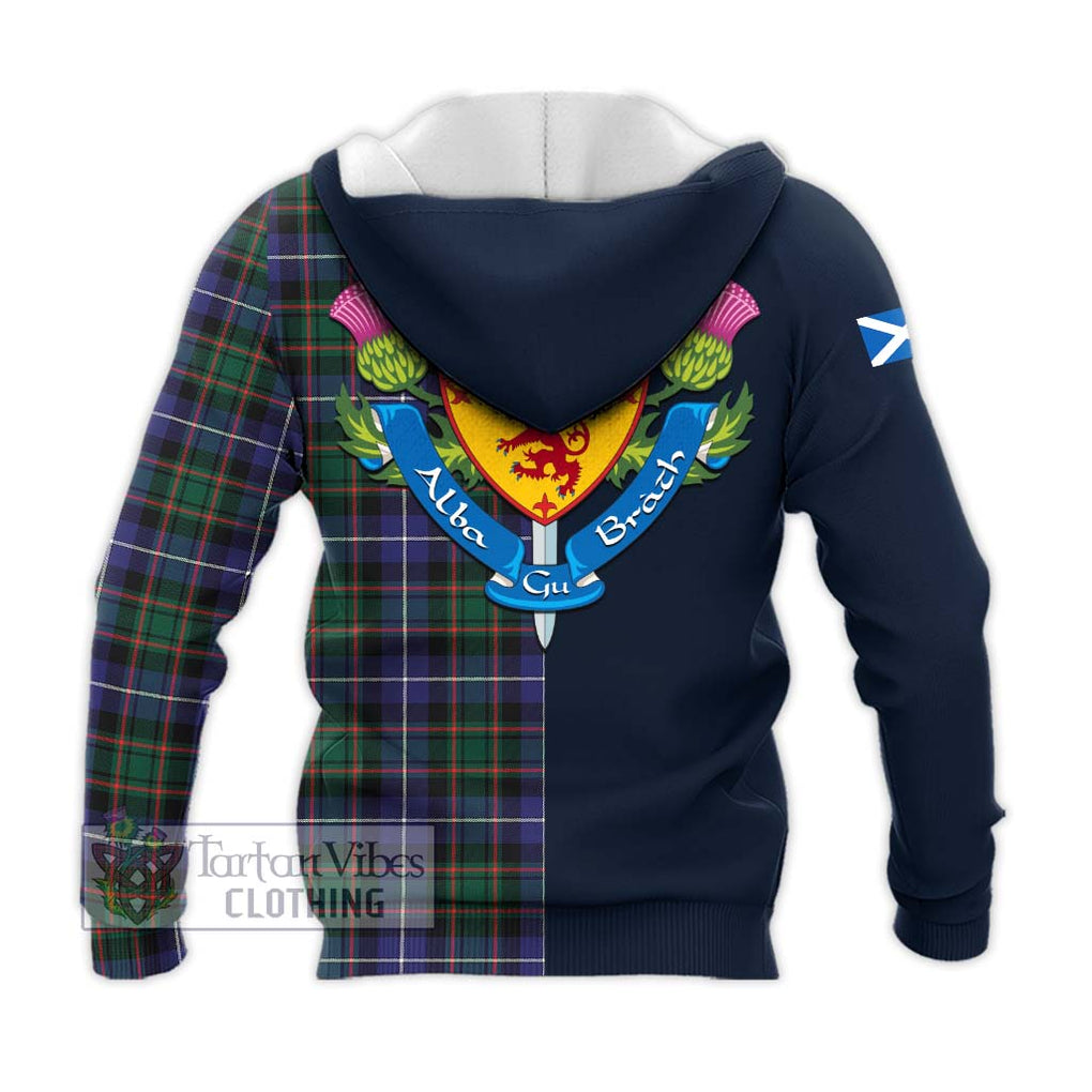 Tartan Vibes Clothing MacRae Hunting Modern Tartan Knitted Hoodie with Scottish Lion Royal Arm Half Style