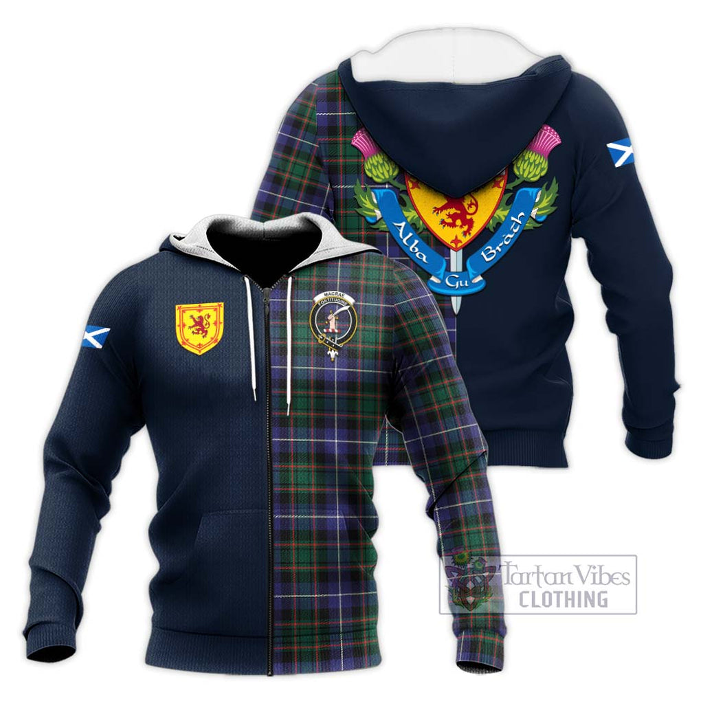 Tartan Vibes Clothing MacRae Hunting Modern Tartan Knitted Hoodie with Scottish Lion Royal Arm Half Style