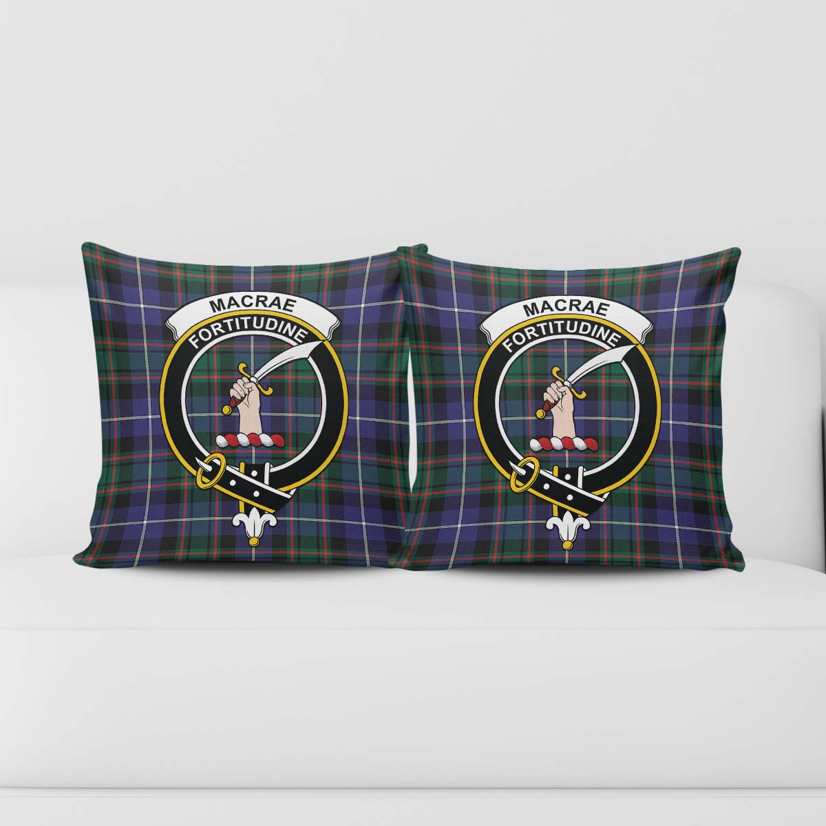 MacRae Hunting Modern Tartan Pillow Cover with Family Crest - Tartanvibesclothing