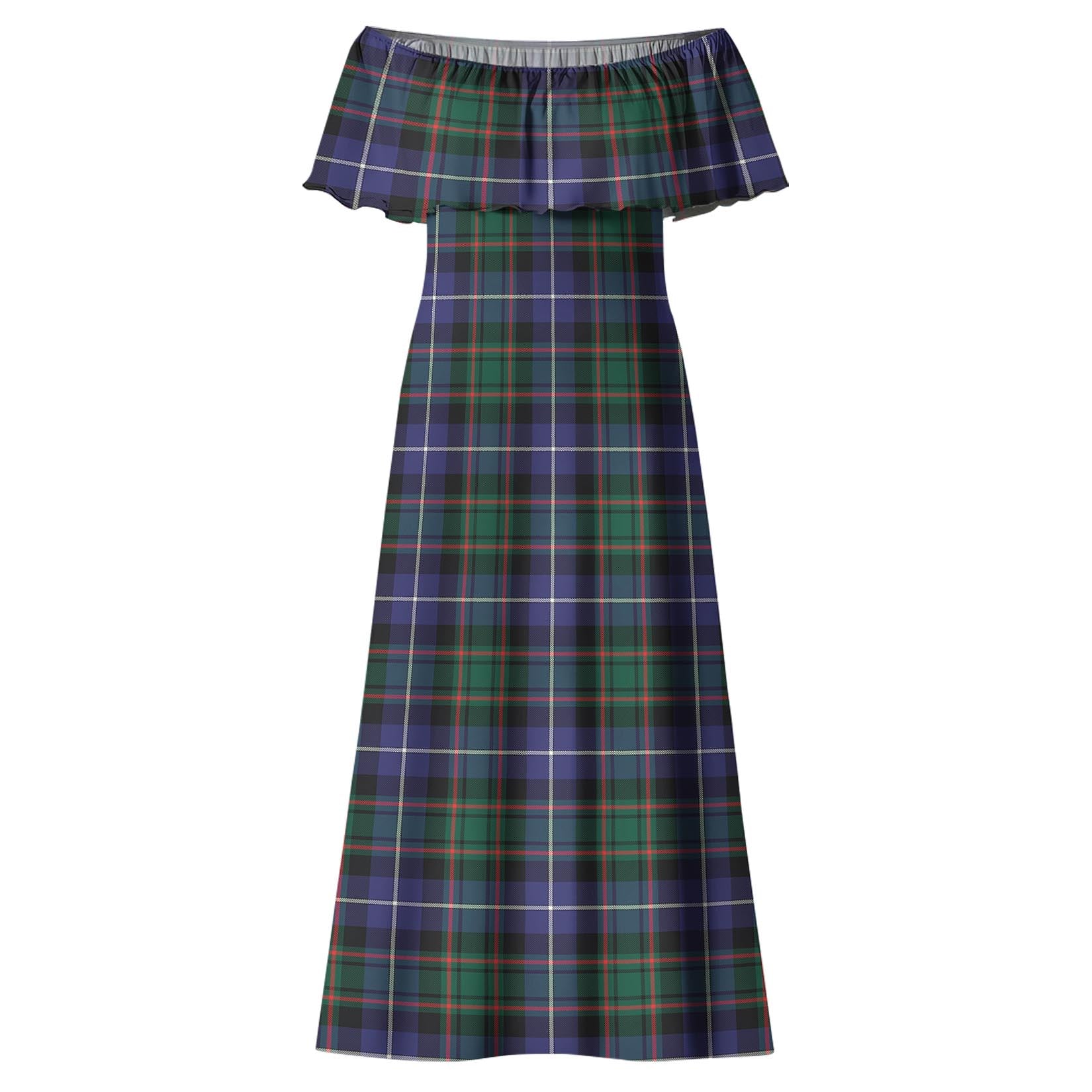 MacRae Hunting Modern Tartan Off Shoulder Long Dress - Tartanvibesclothing