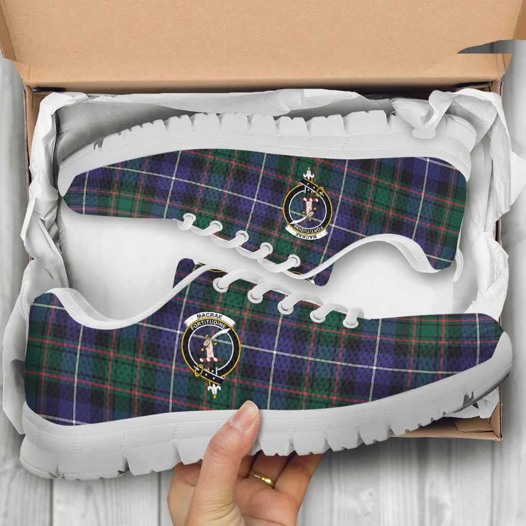 MacRae Hunting Modern Tartan Sneakers with Family Crest - Tartan Vibes Clothing