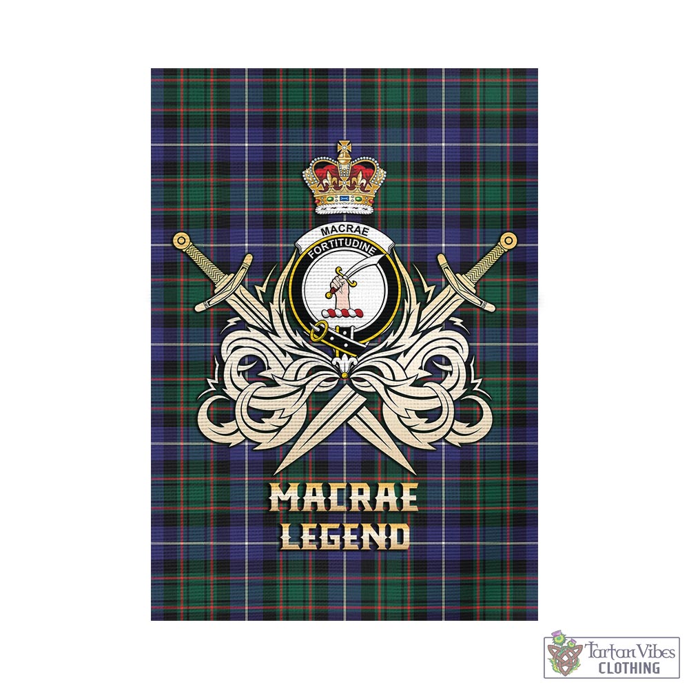 Tartan Vibes Clothing MacRae Hunting Modern Tartan Flag with Clan Crest and the Golden Sword of Courageous Legacy