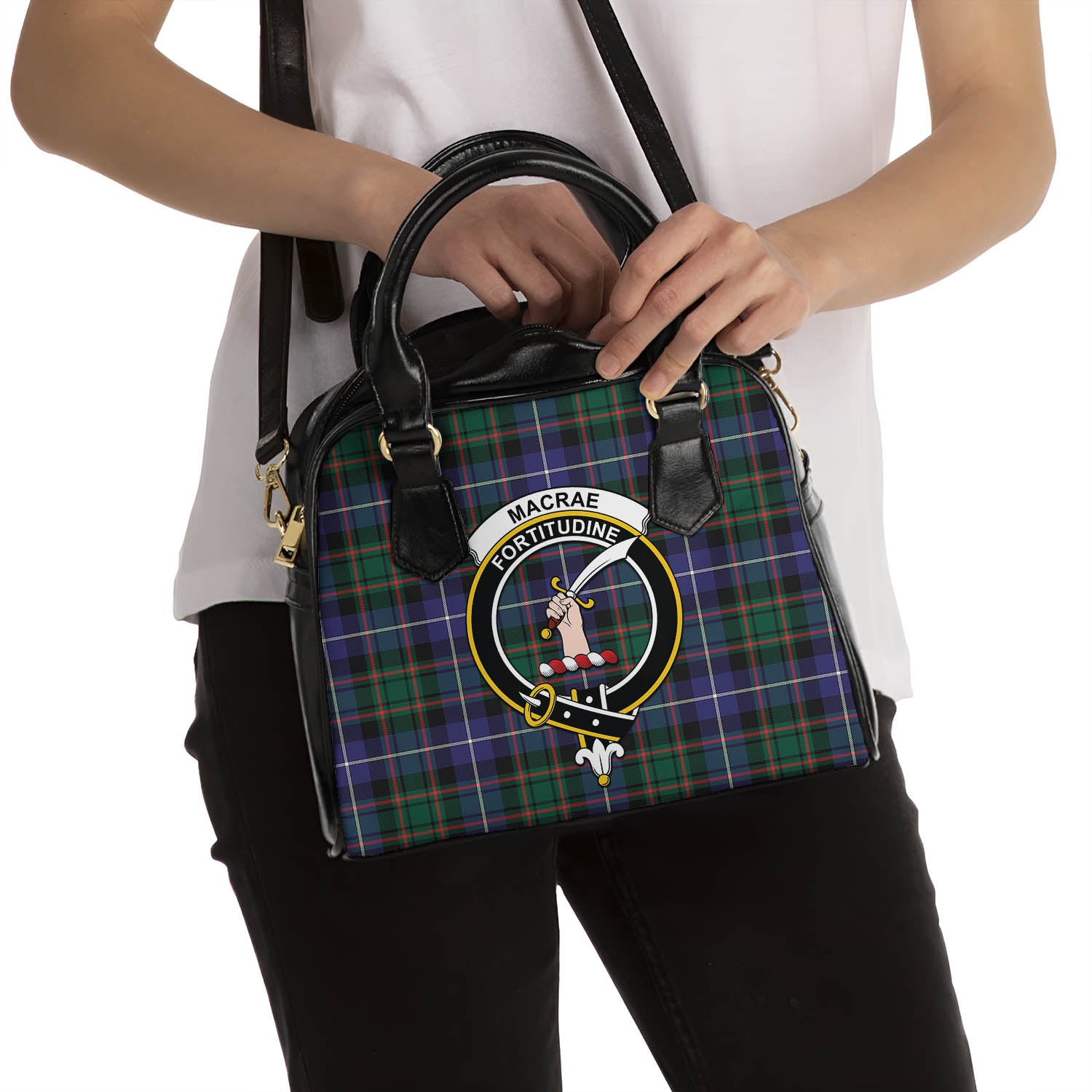 MacRae Hunting Modern Tartan Shoulder Handbags with Family Crest - Tartanvibesclothing