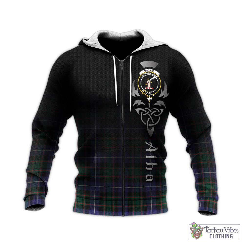 Tartan Vibes Clothing MacRae Hunting Modern Tartan Knitted Hoodie Featuring Alba Gu Brath Family Crest Celtic Inspired