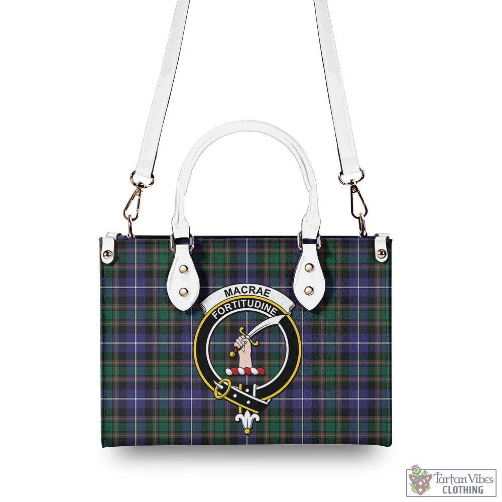 Tartan Vibes Clothing MacRae Hunting Modern Tartan Luxury Leather Handbags with Family Crest