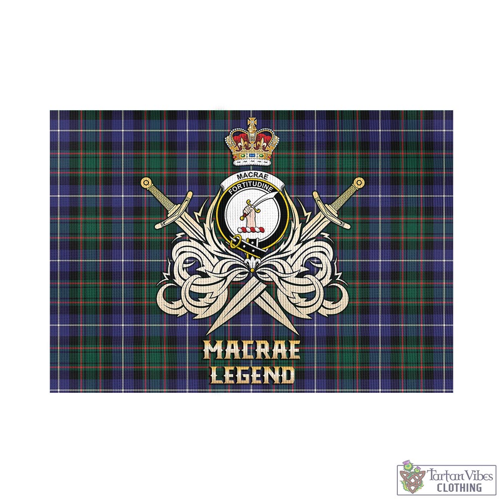 Tartan Vibes Clothing MacRae Hunting Modern Tartan Flag with Clan Crest and the Golden Sword of Courageous Legacy