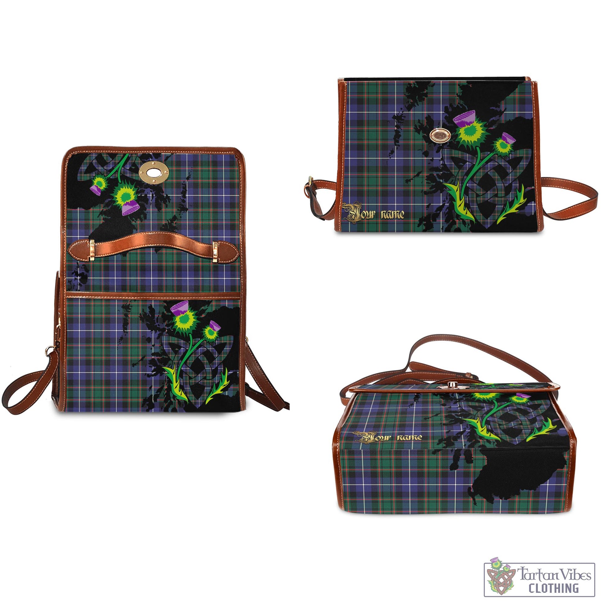 Tartan Vibes Clothing MacRae Hunting Modern Tartan Waterproof Canvas Bag with Scotland Map and Thistle Celtic Accents