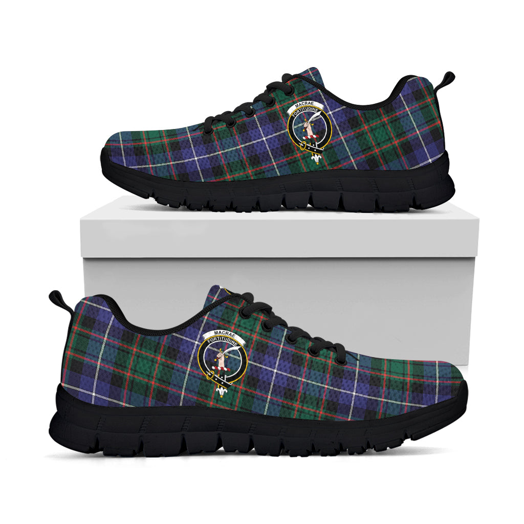 MacRae Hunting Modern Tartan Sneakers with Family Crest - Tartan Vibes Clothing