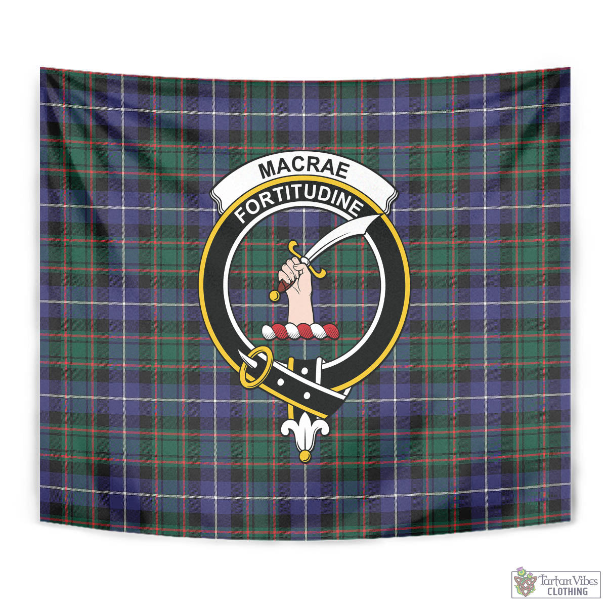 Tartan Vibes Clothing MacRae Hunting Modern Tartan Tapestry Wall Hanging and Home Decor for Room with Family Crest