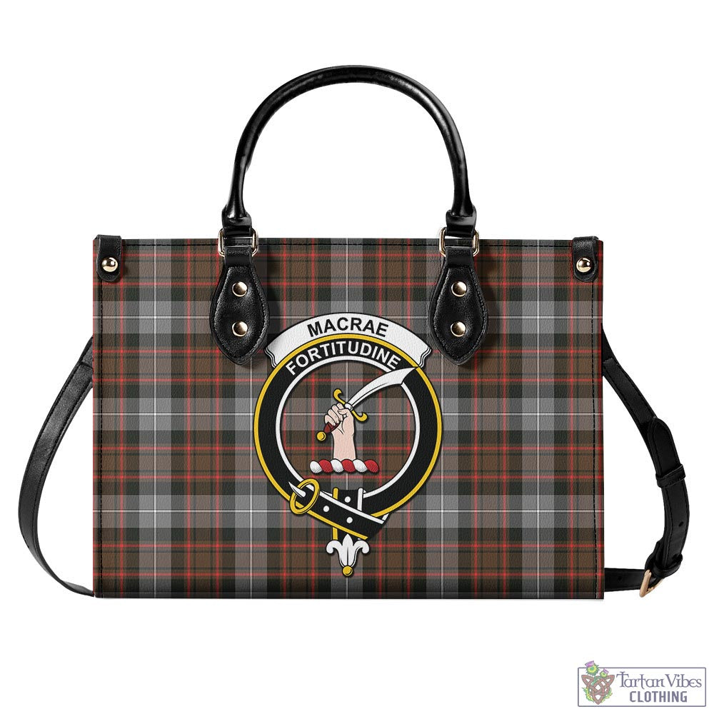 Tartan Vibes Clothing MacRae Hunting Weathered Tartan Luxury Leather Handbags with Family Crest