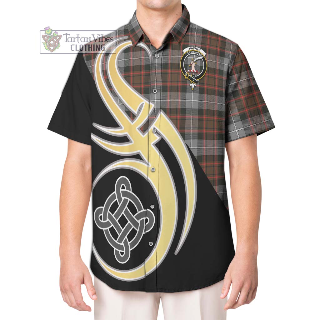 MacRae Hunting Weathered Tartan Short Sleeve Button Shirt with Family Crest and Celtic Symbol Style Kid - Tartan Vibes Clothing