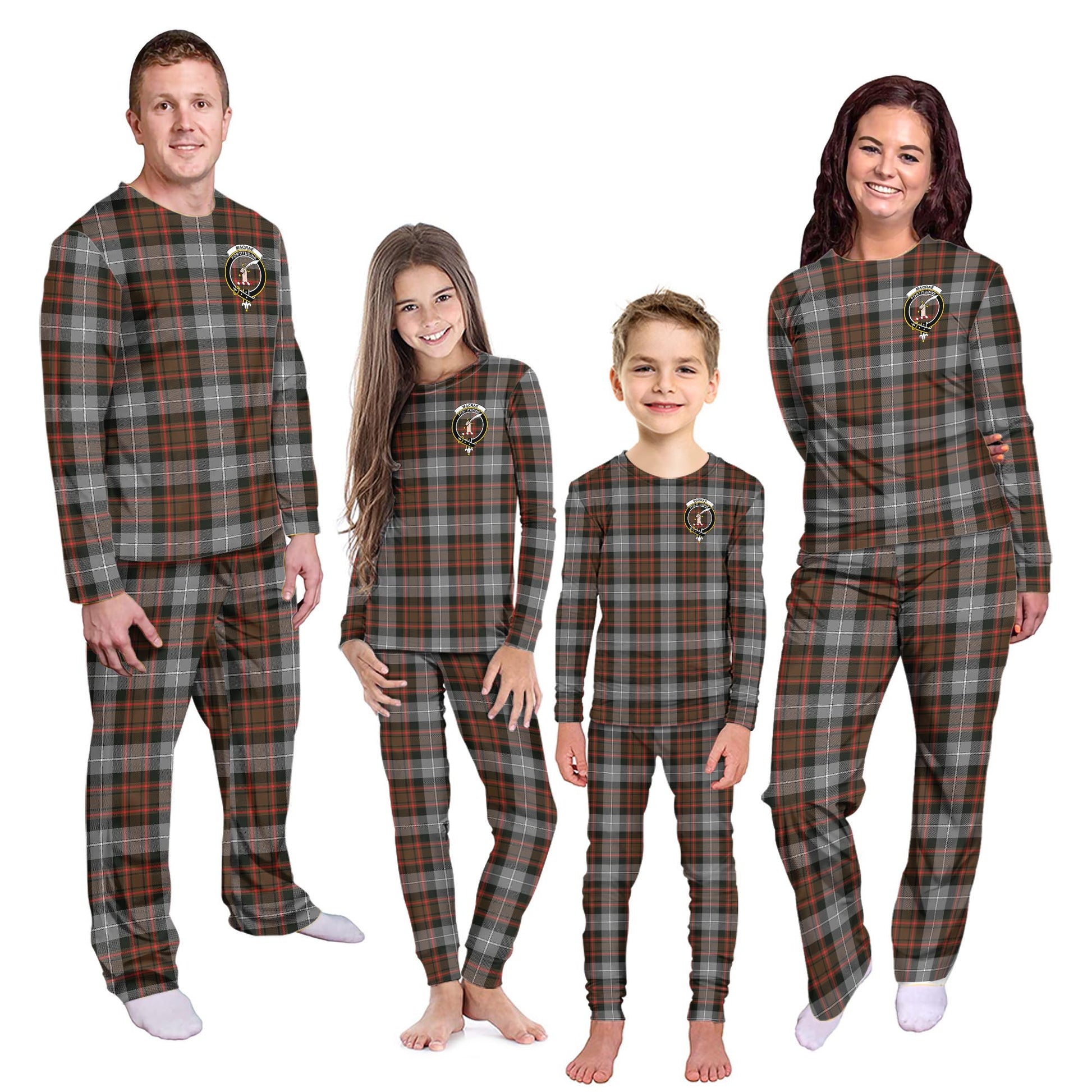 MacRae Hunting Weathered Tartan Pajamas Family Set with Family Crest - Tartanvibesclothing