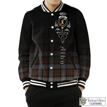 MacRae Hunting Weathered Tartan Baseball Jacket Featuring Alba Gu Brath Family Crest Celtic Inspired