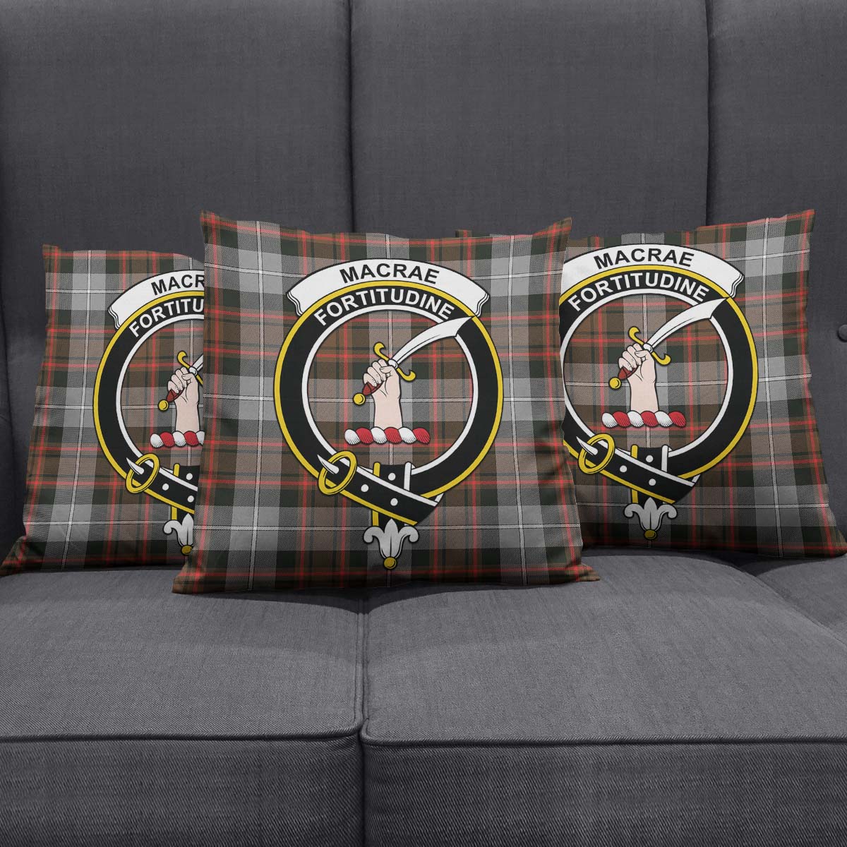 MacRae Hunting Weathered Tartan Pillow Cover with Family Crest Square Pillow Cover - Tartanvibesclothing