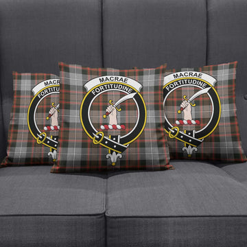 MacRae Hunting Weathered Tartan Pillow Cover with Family Crest