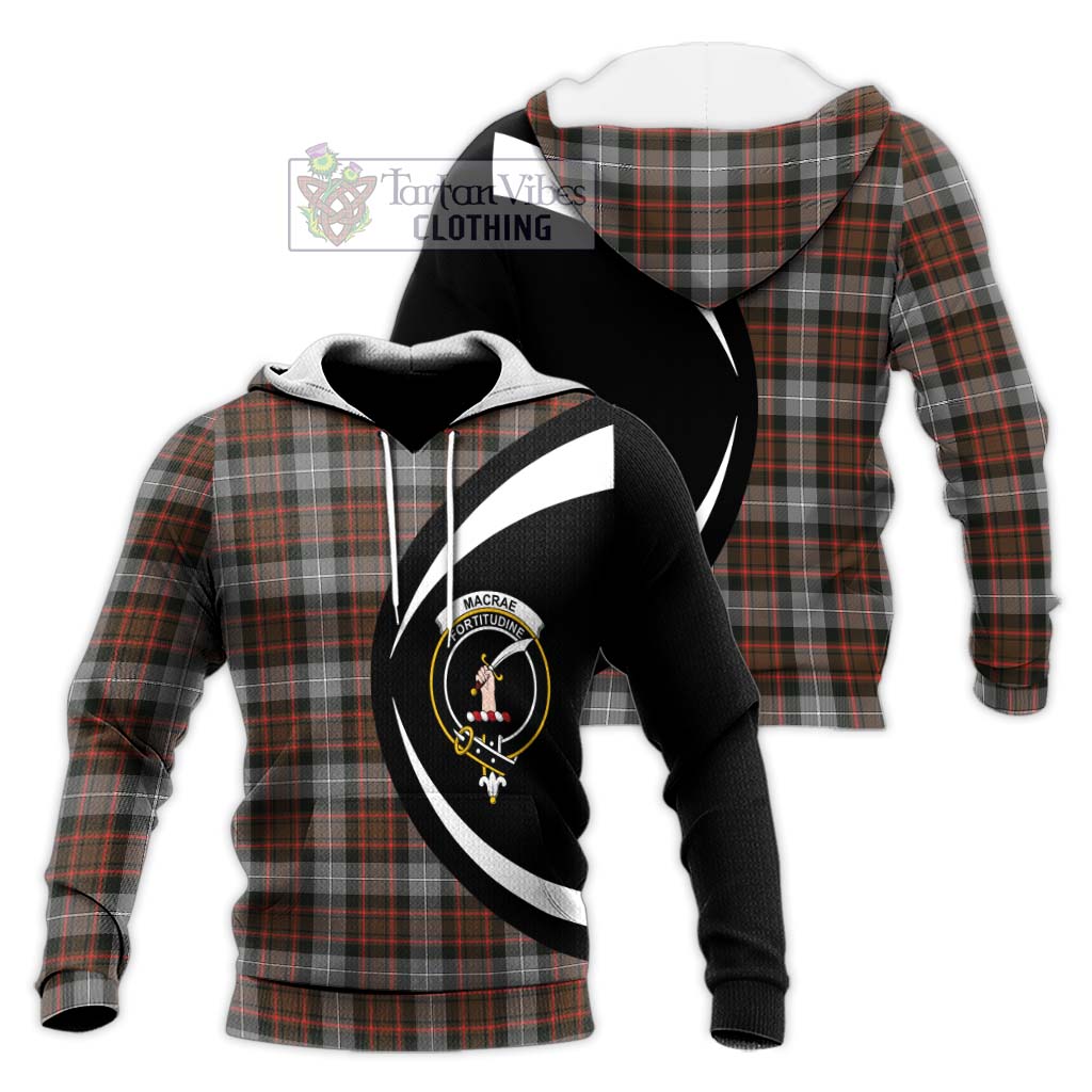 MacRae Hunting Weathered Tartan Knitted Hoodie with Family Crest Circle Style Unisex Knitted Pullover Hoodie - Tartan Vibes Clothing