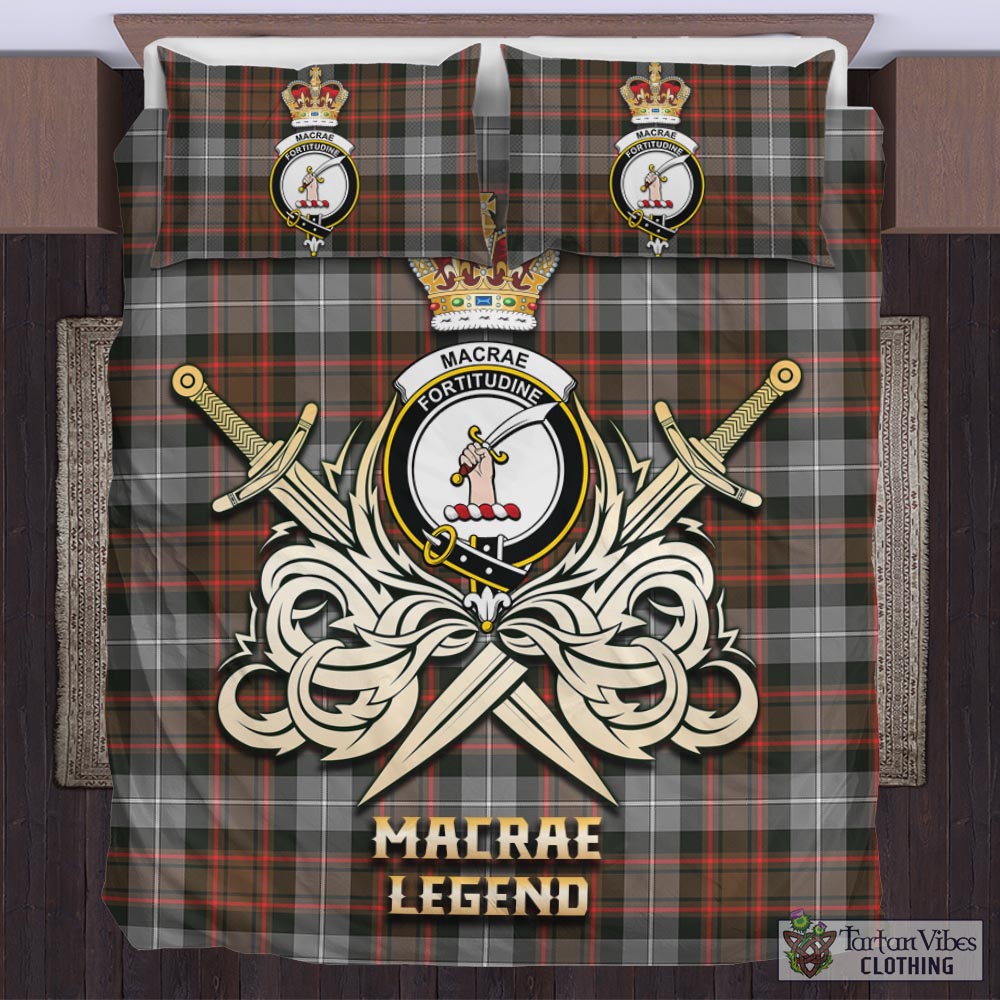 Tartan Vibes Clothing MacRae Hunting Weathered Tartan Bedding Set with Clan Crest and the Golden Sword of Courageous Legacy